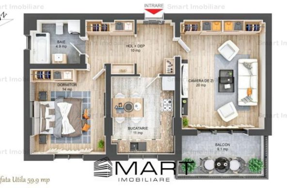 Apartament 2 camere decomandate 60mp + 5mp balcon zona Ciresica