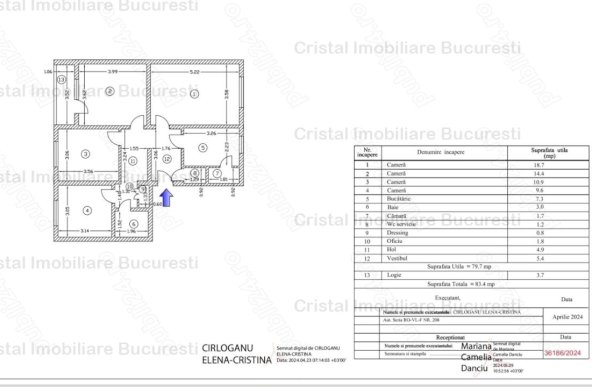 Apartament 4 camere, Brancoveanu, Aleea Dolina. 