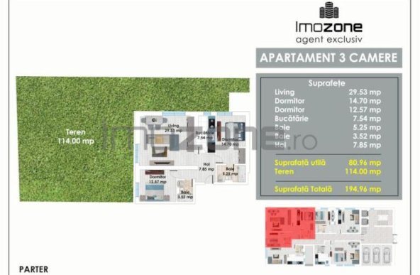 3 Camere, 81 mp+115 mp curte, Bloc Nou Finalizat, 6 minute METROU PACII,Kaufland