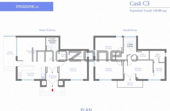 Vila individuala - P+1, 4 camere,  3 dormitoare, 3 bai, 131mp utili, teren 350mp