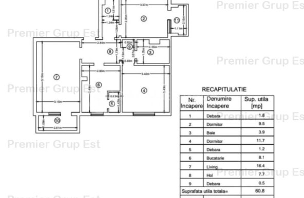 Apartament 3 camere 2 băi, Centru - Palas, 66mp, CT, izolat