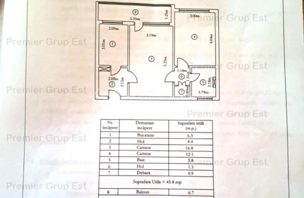 Apartament 2 camere, Tatarasi, 53mp, etaj 3, fără risc