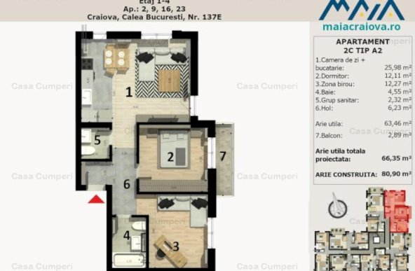 Apartament Nou in Craiova | Calea Bucuresti vis-a-vis Mall | 80.90mpc