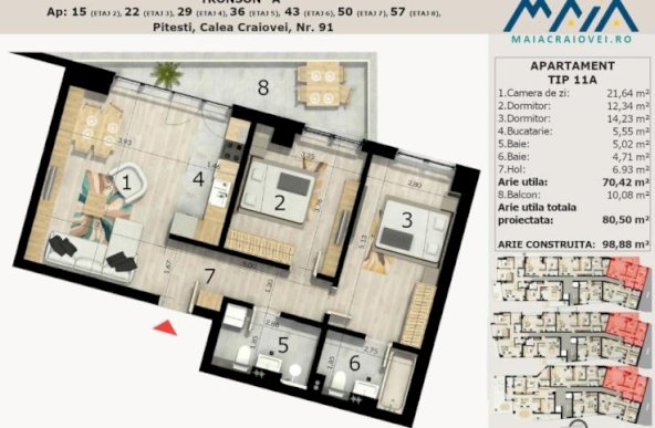 3 Camere Finisaje Premium | Incalzire in pardoseala | Pitesti | Ultracentral