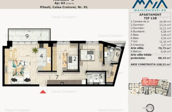 Apartament 3 Camere Ultracentral | Craiovei | Pitesti | Finisaje Premium