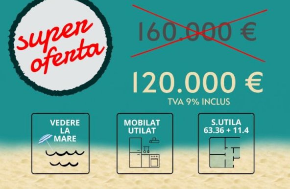 2 Camere Mamaia Nord cu vedere frontala la Mare | Mobilat si utilat 