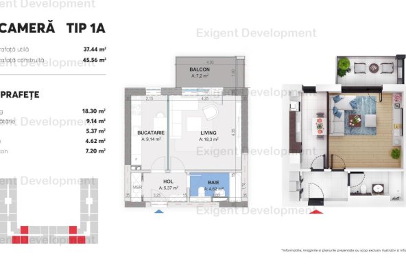 Garsoniera tip A in Complex Plaza Residence Faza 6