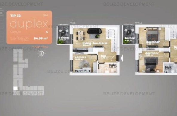 Duplex 4 camere  Piata Sudului 84.56 mp utili