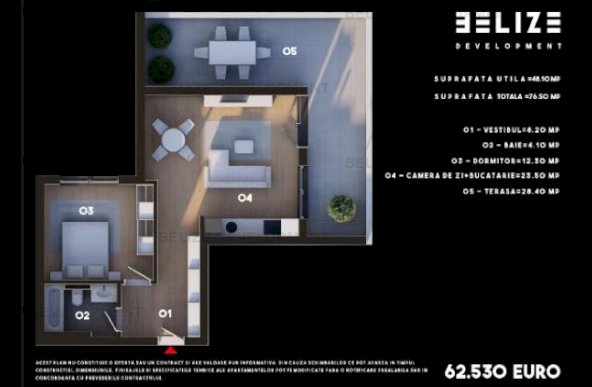 APARTAMENT 2 CAMERE BLOC FINALIZAT TERASA 28 MP