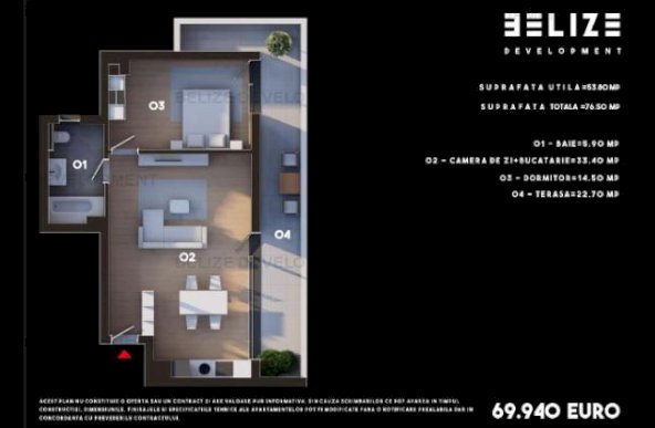 APARTAMENT 2 CAMERE BLOC FINALIZAT TERASA 22 MP