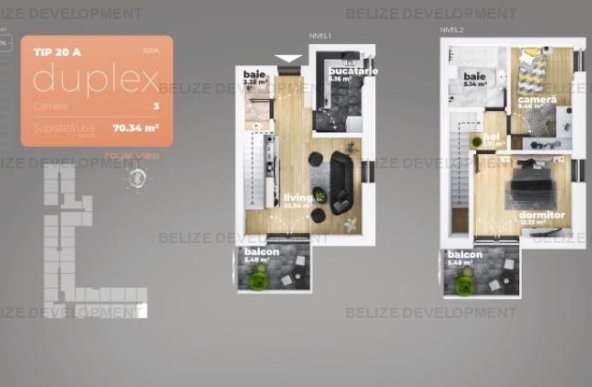 Duplex 3 camere  Piata Sudului 70.34 mp utili