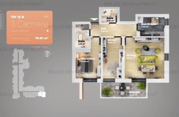 Apartament 3 camere Piata Sudului 79.81 mp utili