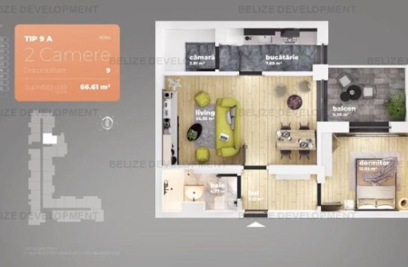 Apartament 2 camere Piata Sudului 66,61 mp utili