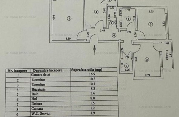 ID 3163, Apartament 3 camere, confort 1, Progresu, etaj 3