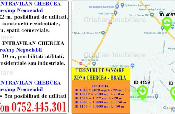 Terenuri zona Chercea, suprafete cuprinse intre 256 mp - 30.000 mp