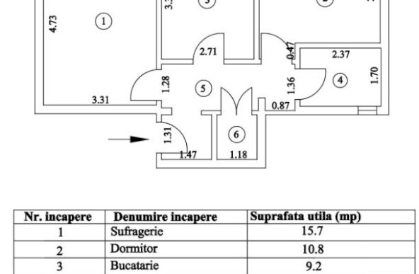 LIBER! MOBILAT! 55 MP - Apartament 2 camere, Vidin, Confort 1 decomandat