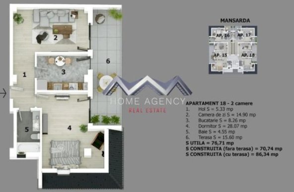 Apartament 2 camere Otopeni 61 mp utili