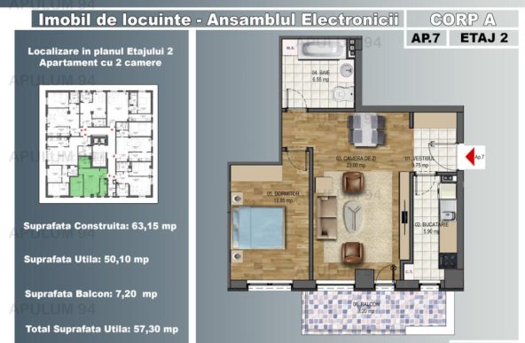 Vanzare Apartament 2 camere ,zona Obor ,strada Electronicii ,nr - ,118.000 €