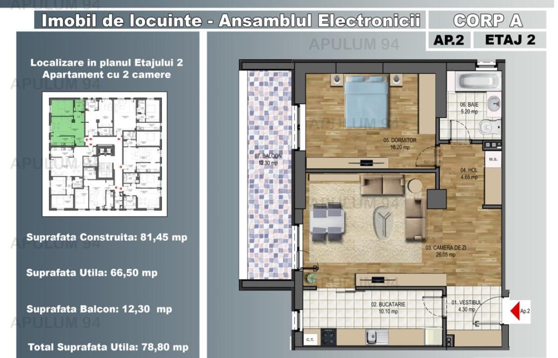 Vanzare Apartament 2 camere ,zona Obor ,strada Electronicii ,nr - ,118.000 €