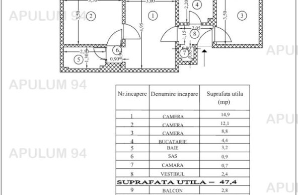 Inchiriere Apartament 3 camere ,zona Cismigiu ,strada Vasile Parvan ,nr 2-4 ,640 € /luna 