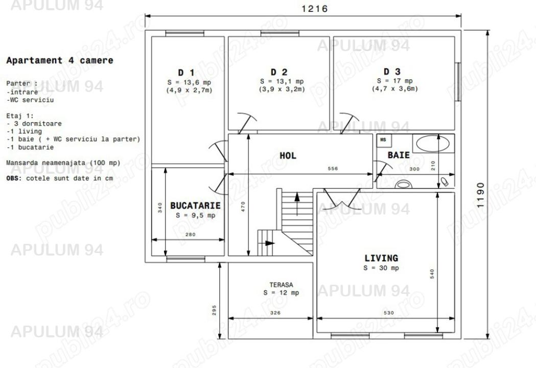 Inchiriere Apartament 4 camere ,zona Aparatorii Patriei ,strada Mosoaia ,nr 70 ,650 € /luna 