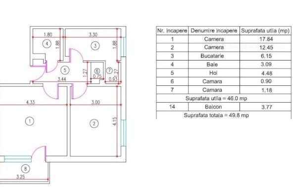 Vanzare Apartament 2 camere ,zona Titan ,strada B-dul Nicolae Grigorescu ,nr 4 ,69.000 €