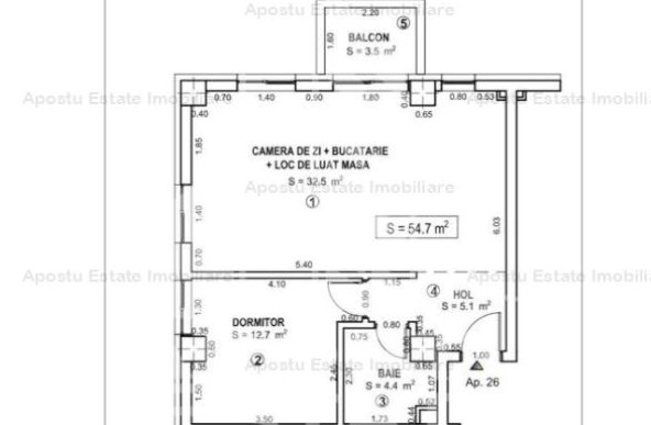 Apartament nemobilat cu 2 camere open space zona Simion Barnutiu