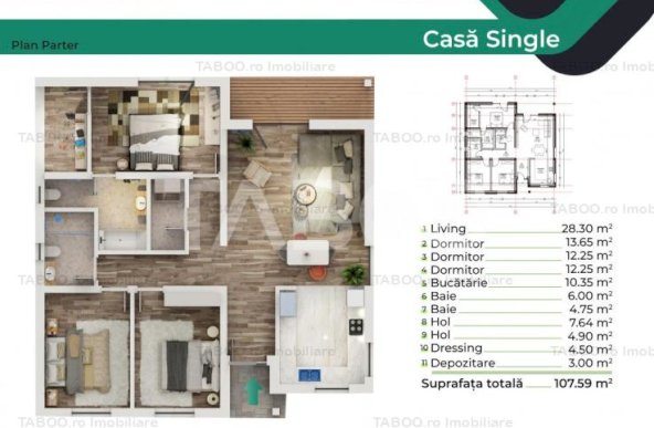 Casa individuala pe un singur nivel 4 camere si carport Sura Mica