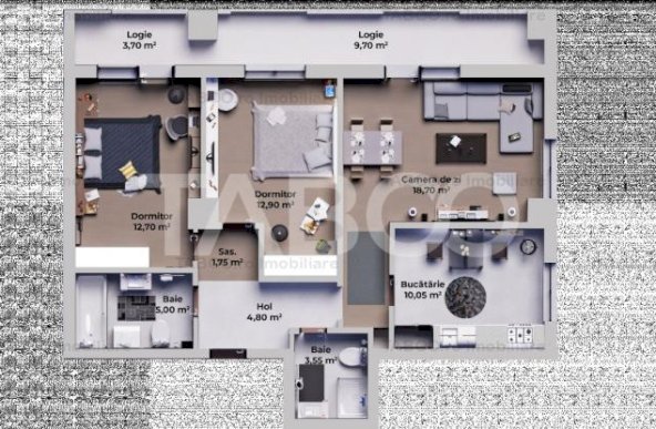 Apartament spatios cu 3 camere si bucatarie separata etaj intermediar