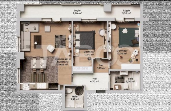 Apartament cu 3 camere 2 bai balcon si parcare privata - comision zero