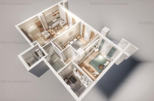 Apartament la parter inalt cu 3 camere si bucatarie separata