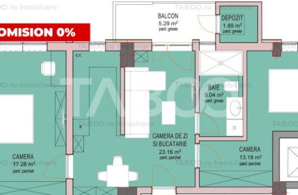 Apartament FARA COMISION 3 camere si balcon etaj 1 Sibiu Dna Stanca