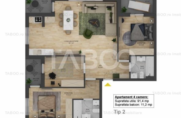 Apartament 4 camere 91 mpu si LOC PARCARE INCLUS zona Doamna Stanca 