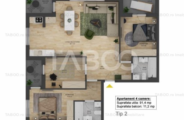 FARA COMISION! Apartament 4 camere 91 mpu LOC PARCARE zona Dna Stanca 